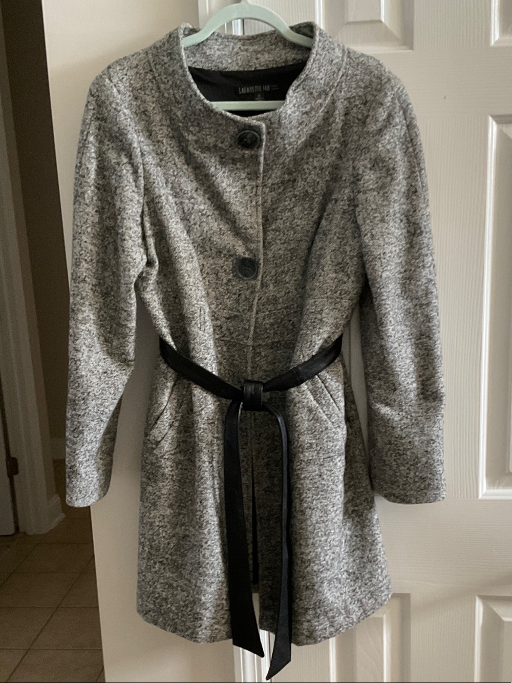 Lafayette 148 New York Gray Wool-Blend Belted Coat, 12